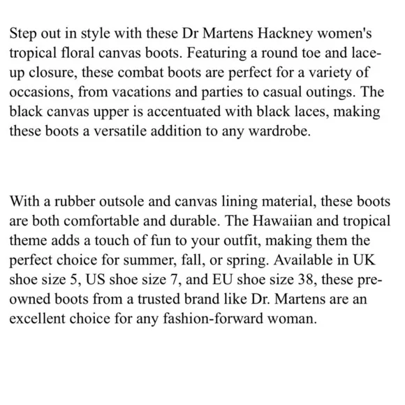 Dr. Martens Hackney Women’s Tropical Floral Canvas Boots US Sz 7 Combat Lace-Up - Picture 7 of 7